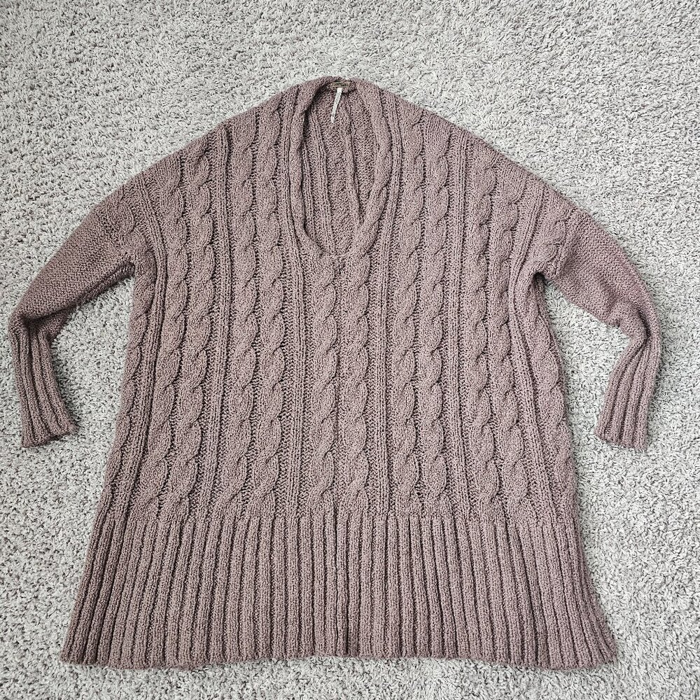 Free People Easy Cable Knit Oversized Neck Sweater in Taupe size XS
